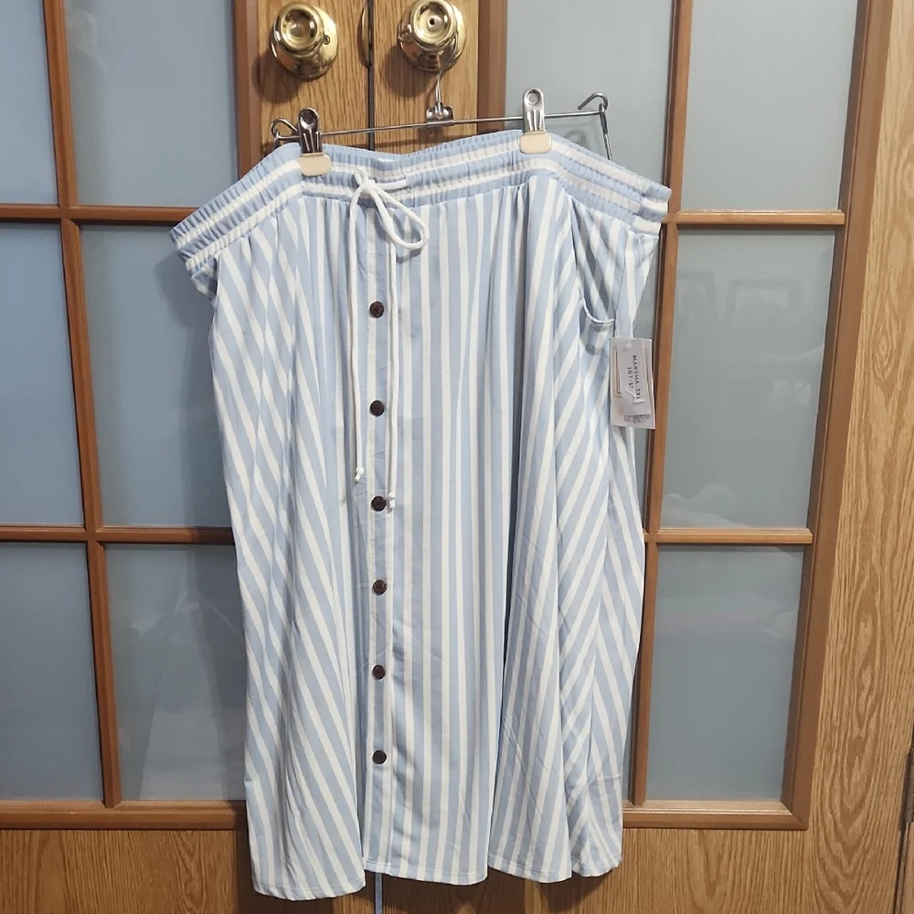 Lularoe Light Blue and White Striped Pull On Tie Waist Skirt Size 3XL